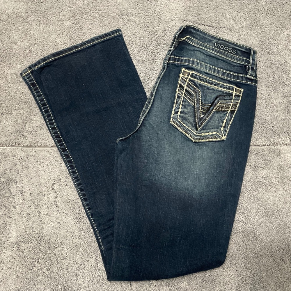 Vigoss Bootcut Jeans Dark Wash Embroidered Pockets Size 4 Stretch Denim